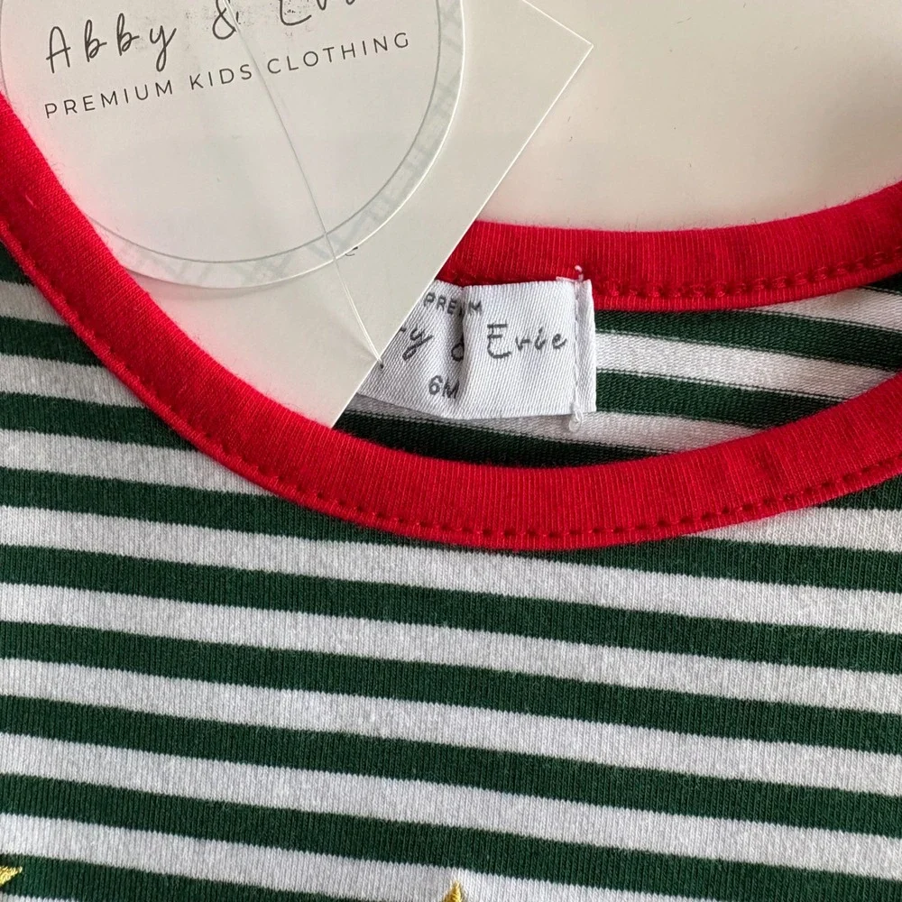 Abby &‎ Evie Infant Boys 6M Striped Red Green Christmas Tree Romper Applique